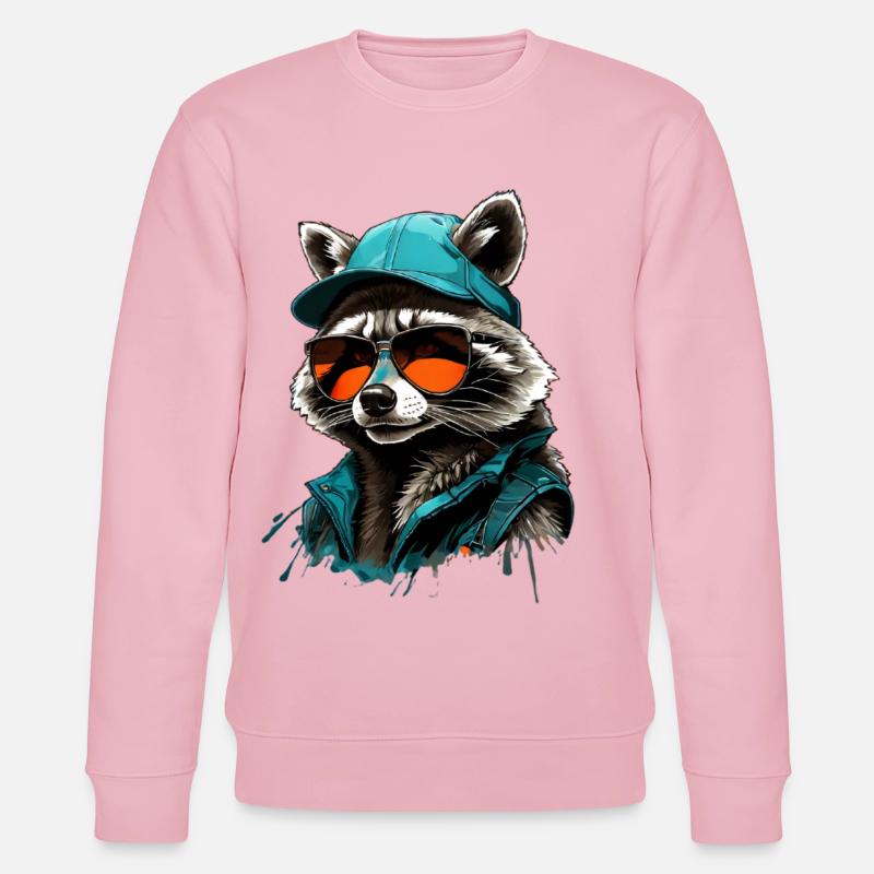 Cooler Waschbär mit Sonnenbrille und Cap - Stanley/Stella Unisex Bio-Sweatshirt CHANGER - Hellrosa