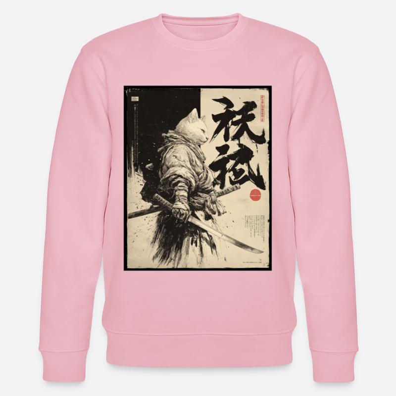 Samurai Katze, Japanischer Krieger & Kämpfer - Stanley/Stella Unisex Bio-Sweatshirt CHANGER  - Hellrosa
