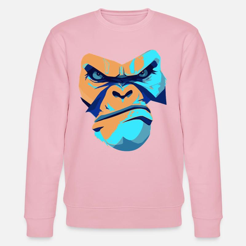 Imprimé imprété Gorille Bleu Devant - Sweat bio CHANGER Stanley/Stella Unisexe - rose pâle