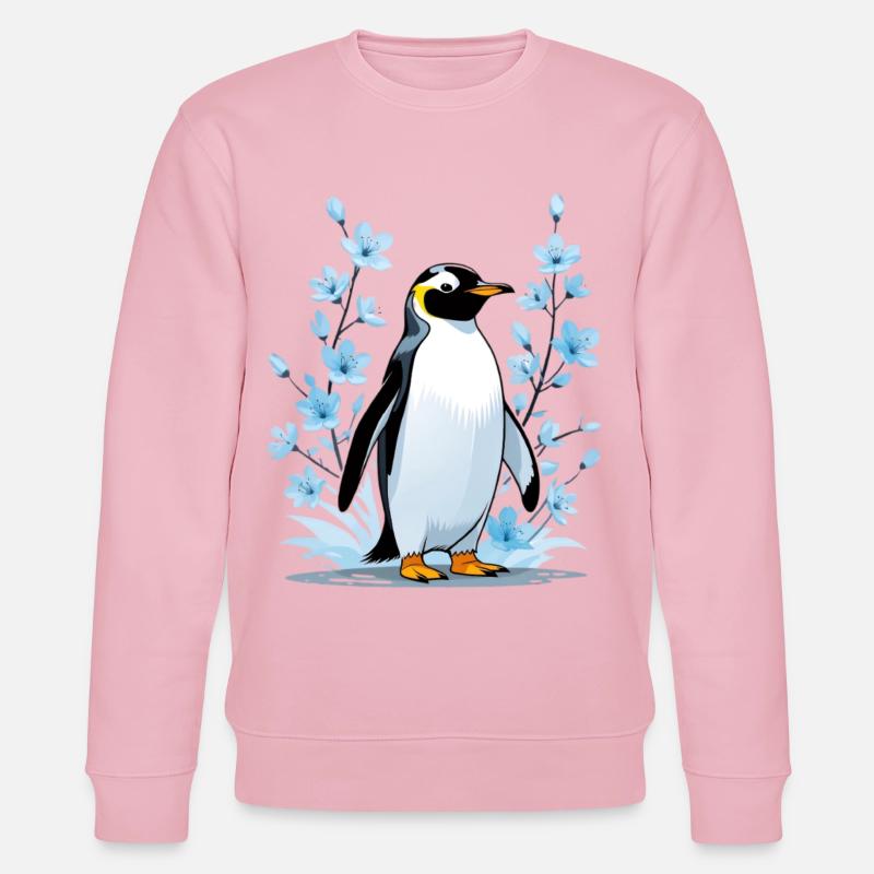 Pingouin mignon avec des fleurs bleues - Sweat bio CHANGER Stanley/Stella Unisexe - rose pâle