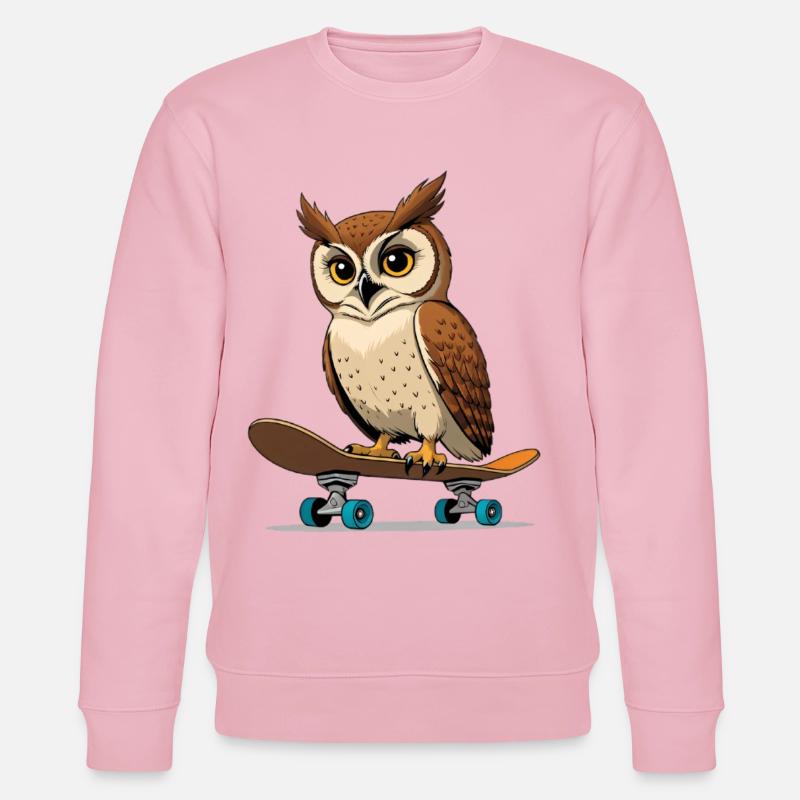 Eule auf Skateboard im Comic-Stil - Stanley/Stella Unisex Bio-Sweatshirt CHANGER  - Hellrosa