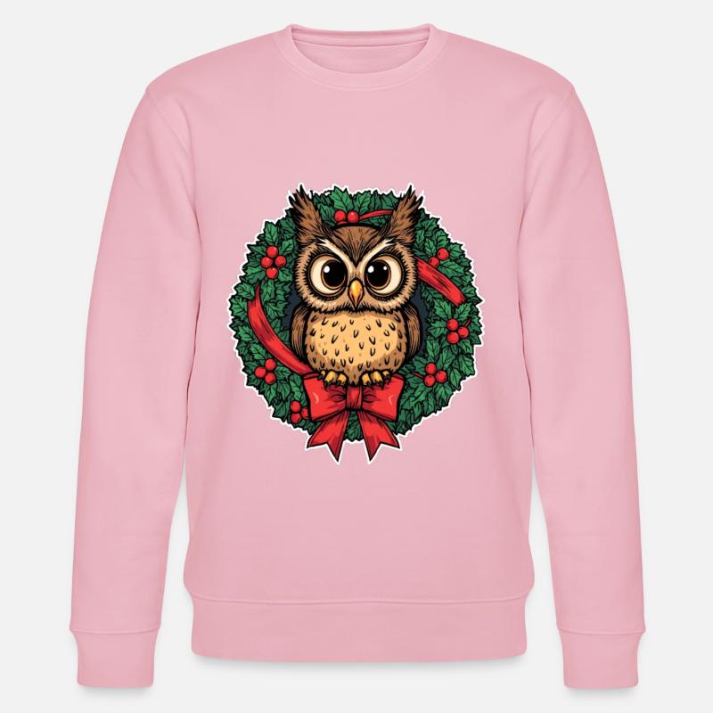 Eule im Weihnachtskranz - Stanley/Stella Unisex Bio-Sweatshirt CHANGER  - Hellrosa
