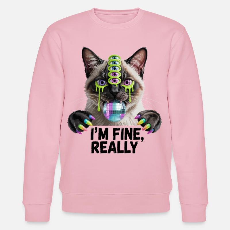 Neon-Mehräugige Disco-Katze - Stanley/Stella Unisex Bio-Sweatshirt CHANGER  - Hellrosa