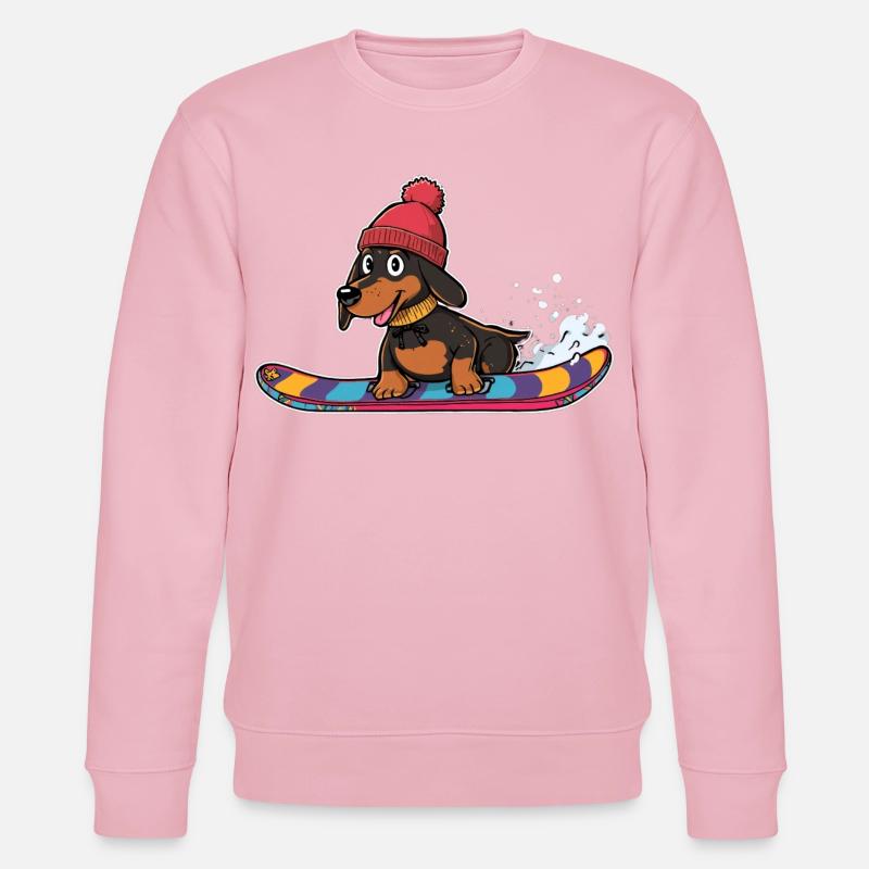 Dackel Snowboard im Winter - Stanley/Stella Unisex Bio-Sweatshirt CHANGER  - Hellrosa
