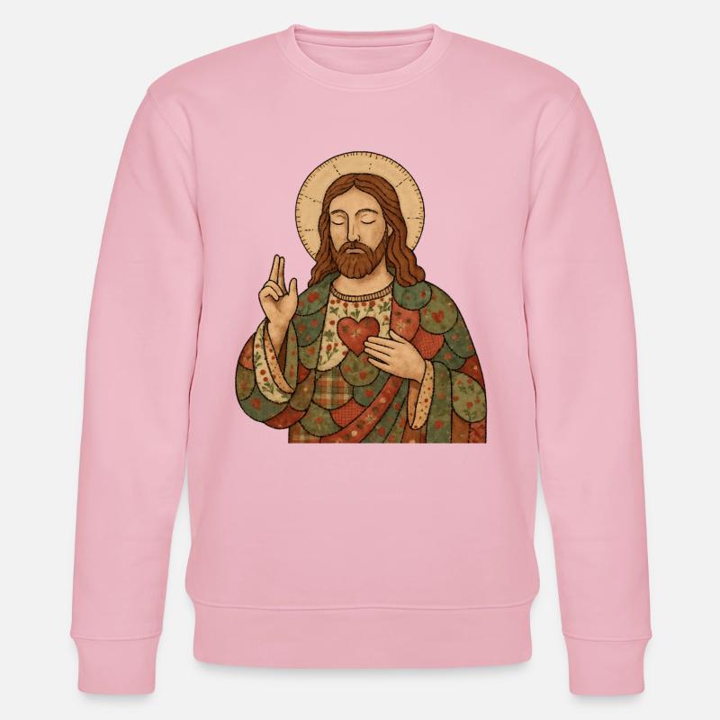 Patchwork de Noël Jésus - Sweat bio CHANGER Stanley/Stella Unisexe - rose pâle