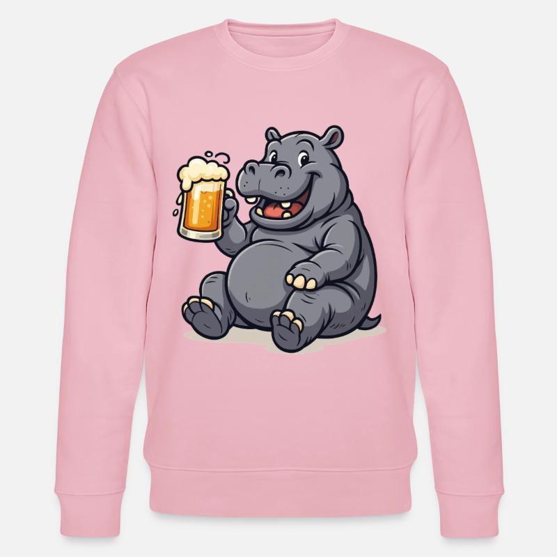 Nilpferd mit Pint Bierfreude - Stanley/Stella Unisex Bio-Sweatshirt CHANGER  - Hellrosa