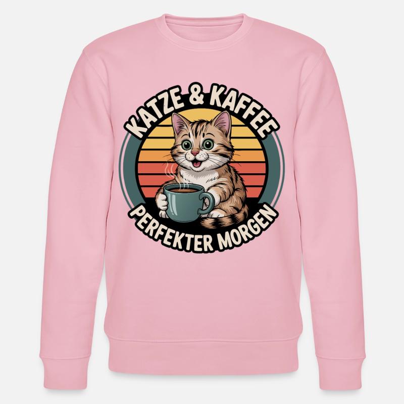 Katze & Kaffee Perfekter Morgen - Stanley/Stella Unisex Bio-Sweatshirt CHANGER  - Hellrosa