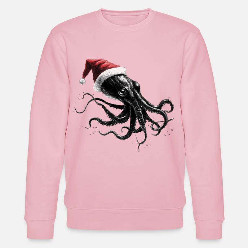 Weihnachtskrake mit Weihnachtsmütze - Stanley/Stella Unisex Bio-Sweatshirt CHANGER  - Hellrosa