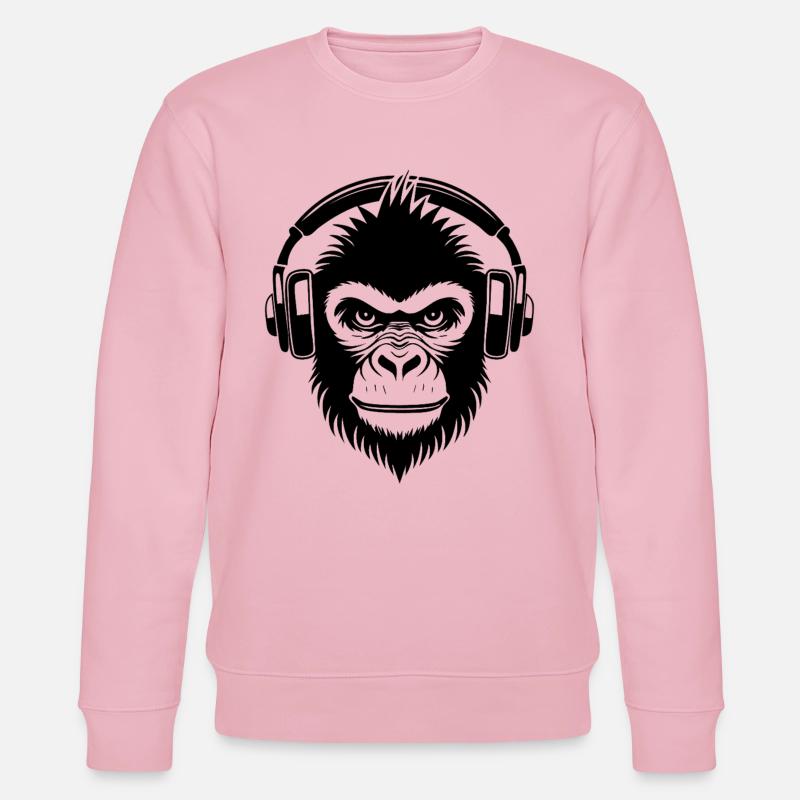 Frecher Comic-Affe mit Kopfhörern Shirt - Stanley/Stella Unisex Bio-Sweatshirt CHANGER  - Hellrosa