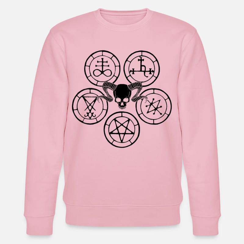 Schwarzer Dämonenschädel und esoterische Symbole - Stanley/Stella Unisex Bio-Sweatshirt CHANGER  - Hellrosa