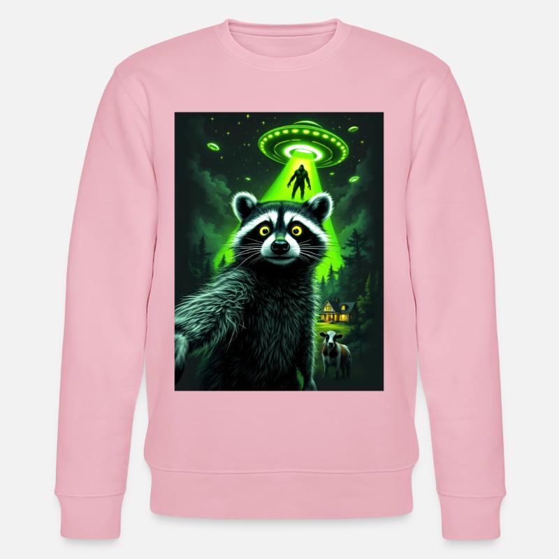 Waschbär UFO Überfall im Wald - Stanley/Stella Unisex Bio-Sweatshirt CHANGER  - Hellrosa