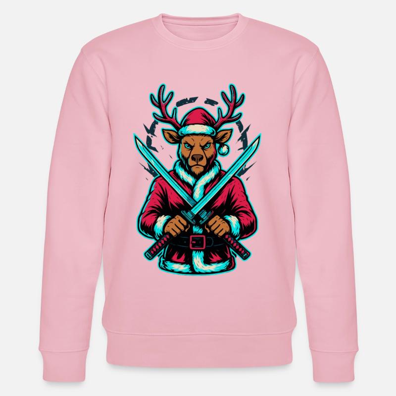 Neon Samurai Rentier Weihnachts Shirt - Stanley/Stella Unisex Bio-Sweatshirt CHANGER  - Hellrosa