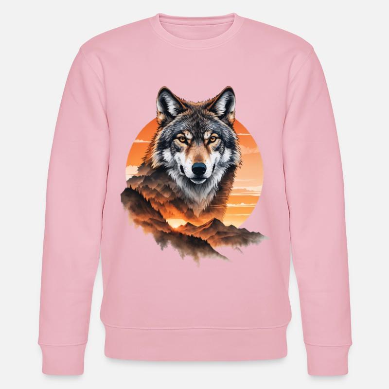 Wolf im Abendrot über Bergen - Stanley/Stella Unisex Bio-Sweatshirt CHANGER  - Hellrosa