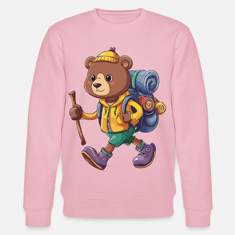 Cute Bear Hiking Camping Adventure Backpacker - Stanley/Stella CHANGER Unisex Organic Sweatshirt - cotton pink