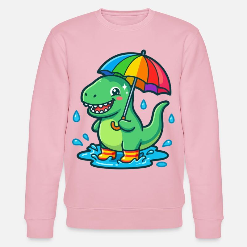 Dino mit buntem Regenbogenschirm - Stanley/Stella Unisex Bio-Sweatshirt CHANGER  - Hellrosa