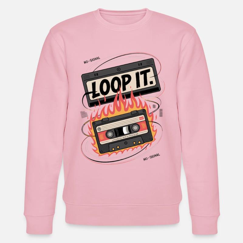 Retro cassette with "Loop It" flame design - Stanley/Stella CHANGER Unisex Organic Sweatshirt - cotton pink