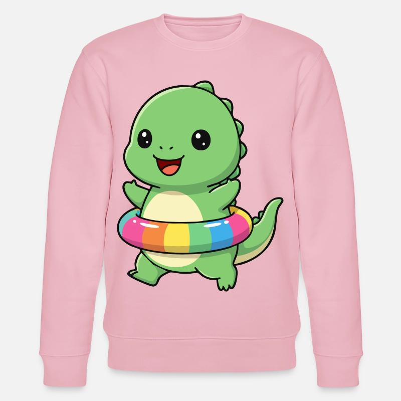 Fröhlicher Dino mit Schwimmreifen - Stanley/Stella Unisex Bio-Sweatshirt CHANGER  - Hellrosa
