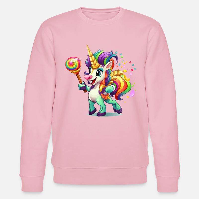Buntes Einhorn mit Lolly - Stanley/Stella Unisex Bio-Sweatshirt CHANGER  - Hellrosa