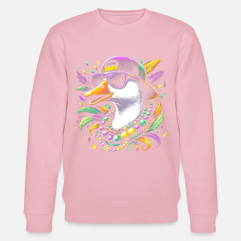 Hipster Gans mit Perlenkette Mardi Gras - Stanley/Stella Unisex Bio-Sweatshirt CHANGER - Hellrosa