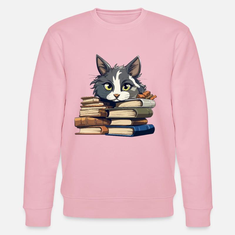 Bücherstapel Katze Bibliophile - Stanley/Stella Unisex Bio-Sweatshirt CHANGER  - Hellrosa