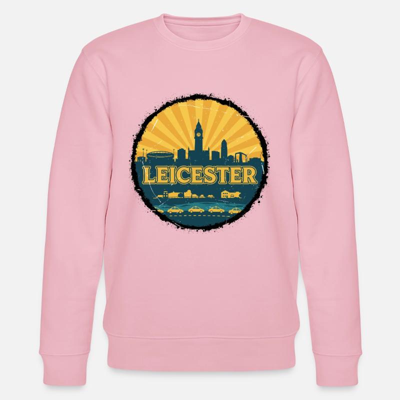 Leicester City Skyline Retro Sunset Abzeichen - Stanley/Stella Unisex Bio-Sweatshirt CHANGER  - Hellrosa