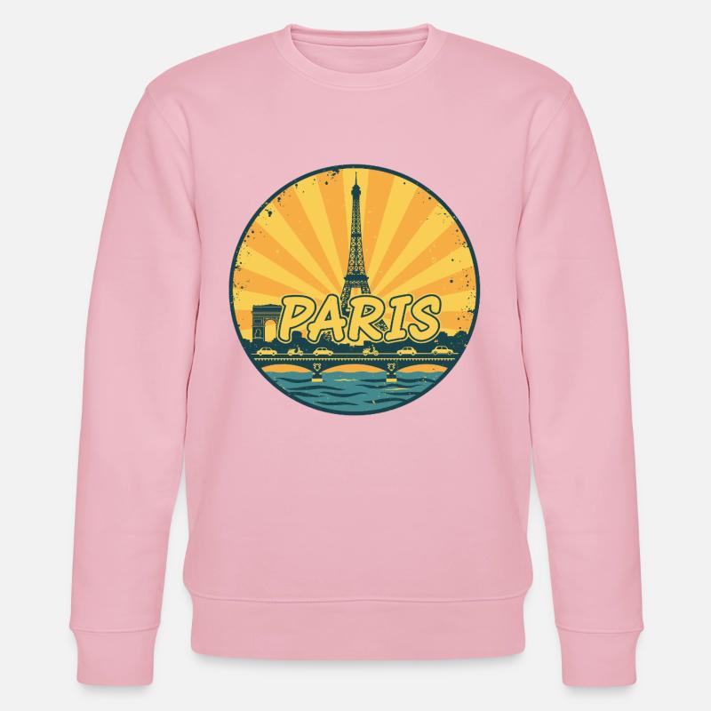 Paris City Skyline Eiffelturm Retro Sonnenuntergangsabzeichen - Stanley/Stella Unisex Bio-Sweatshirt CHANGER  - Hellrosa