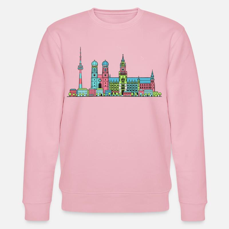 Münchner Stadtskyline Marienplatz Moderne Linienkunst - Stanley/Stella Unisex Bio-Sweatshirt CHANGER  - Hellrosa