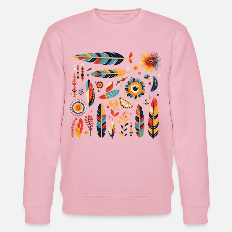 Boho Feather and Flowers Pattern - Stanley/Stella CHANGER Unisex Organic Sweatshirt - cotton pink