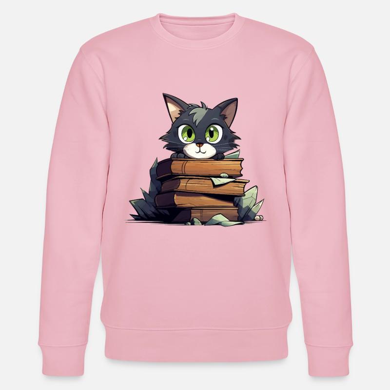 Cat Book Stack - Stanley/Stella CHANGER Unisex Organic Sweatshirt - cotton pink