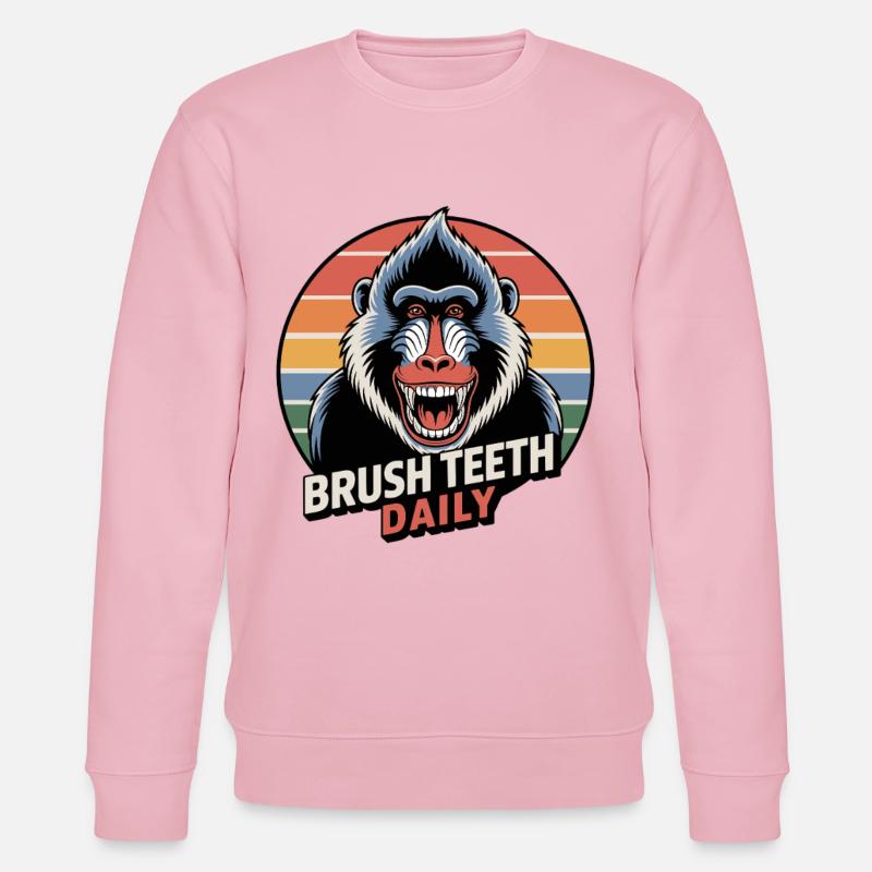Täglich Zähne putzen Mandrill Affe - Stanley/Stella Unisex Bio-Sweatshirt CHANGER  - Hellrosa