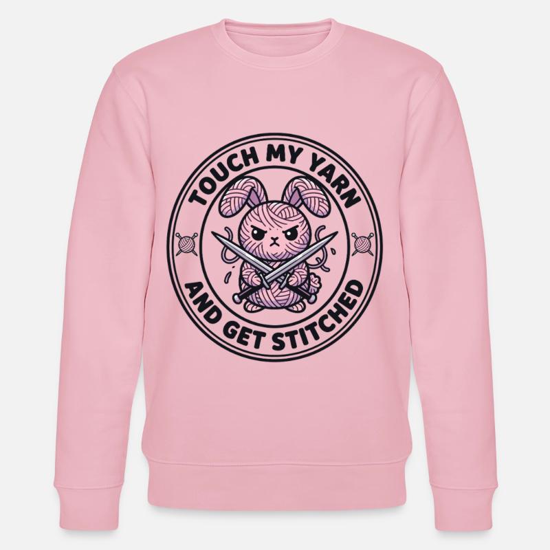 Touch My Yarn - Lapin tricoteur espiègle - Sweat bio CHANGER Stanley/Stella Unisexe - rose pâle