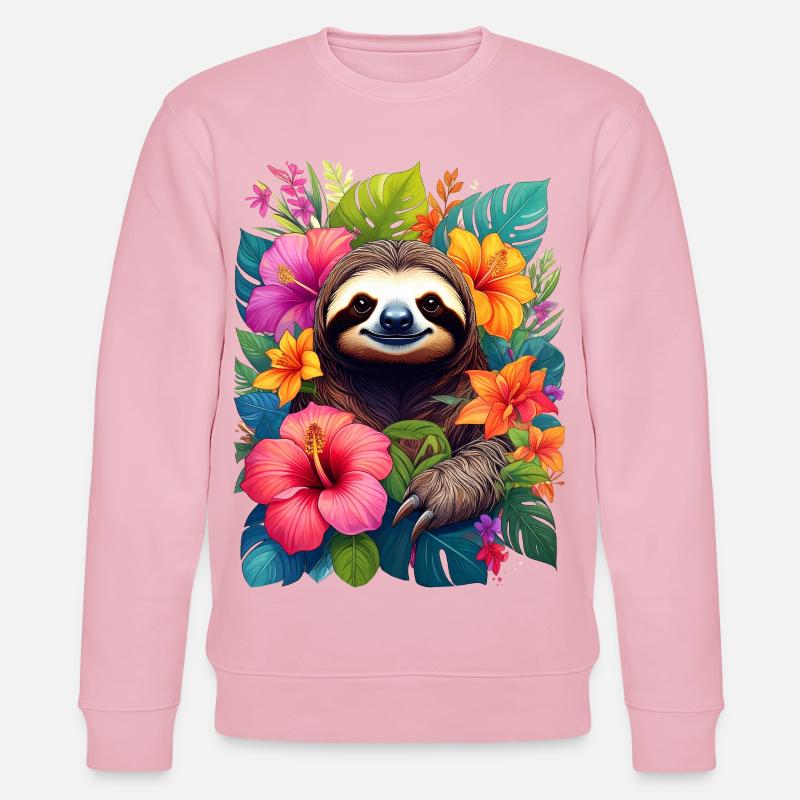 Faultier zwischen exotischen Blumen im Dschungel - Stanley/Stella Unisex Bio-Sweatshirt CHANGER  - Hellrosa
