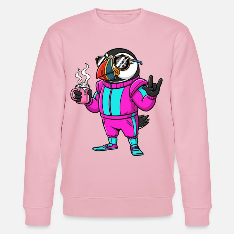 Stylischer Vogel im Ski-Overall mit Kaffee - Stanley/Stella Unisex Bio-Sweatshirt CHANGER  - Hellrosa