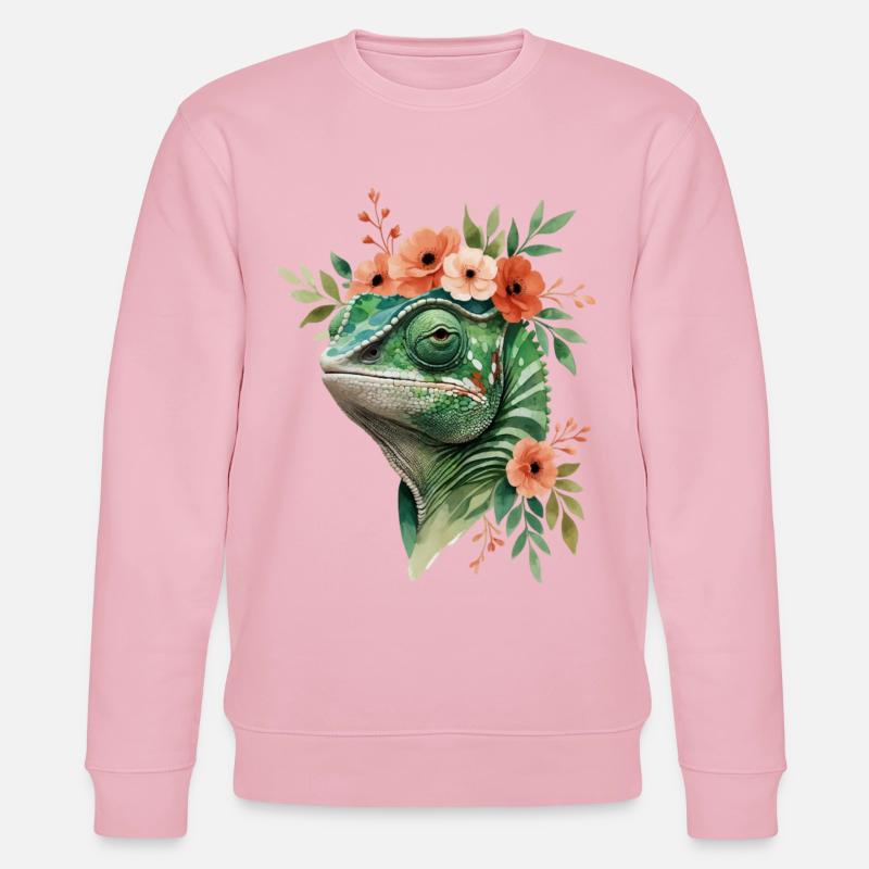 Couronne de fleurs avec caméléon - Sweat bio CHANGER Stanley/Stella Unisexe - rose pâle