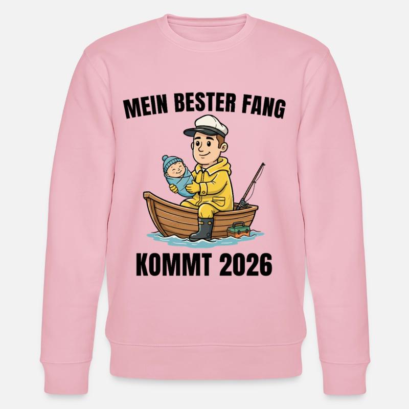 Vaterschaft 2026 Angler Werdender Papa - Stanley/Stella Unisex Bio-Sweatshirt CHANGER  - Hellrosa