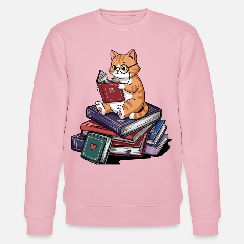 Bücherwurm-Katze Kätzchen liest Bücher Kunst - Stanley/Stella Unisex Bio-Sweatshirt CHANGER  - Hellrosa