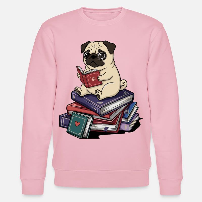 Bücherwurm-Mopshund liest Bücher Kunst - Stanley/Stella Unisex Bio-Sweatshirt CHANGER  - Hellrosa