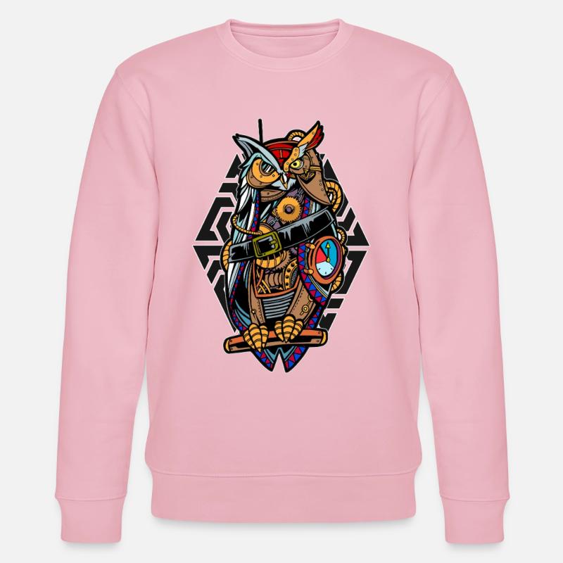 Steampunk-Eule mit Zahnrädern Mystisch Mechanisch  - Stanley/Stella Unisex Bio-Sweatshirt CHANGER  - Hellrosa