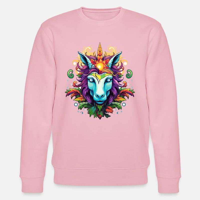 Buntes Einhornporträt mit Blattkrone - Stanley/Stella Unisex Bio-Sweatshirt CHANGER  - Hellrosa