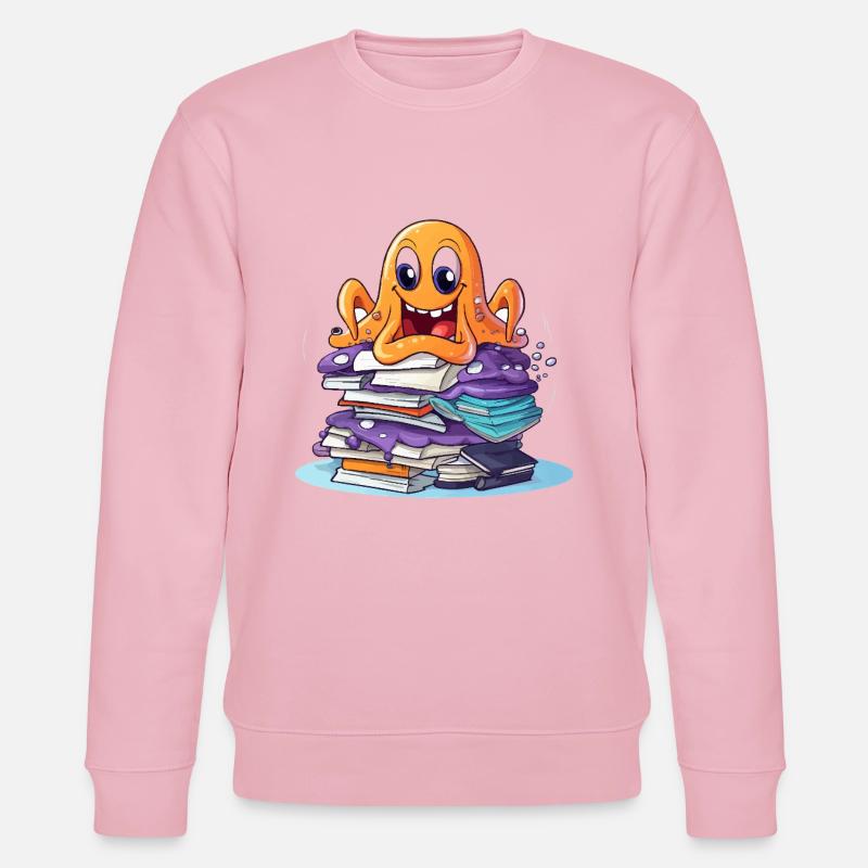 Learning octopus with stack of books - Stanley/Stella CHANGER Unisex Organic Sweatshirt - cotton pink