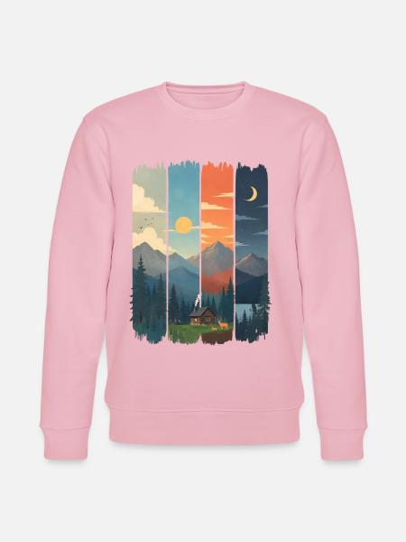 Horizons in four mountain panels - Stanley/Stella CHANGER Unisex Organic Sweatshirt - cotton pink