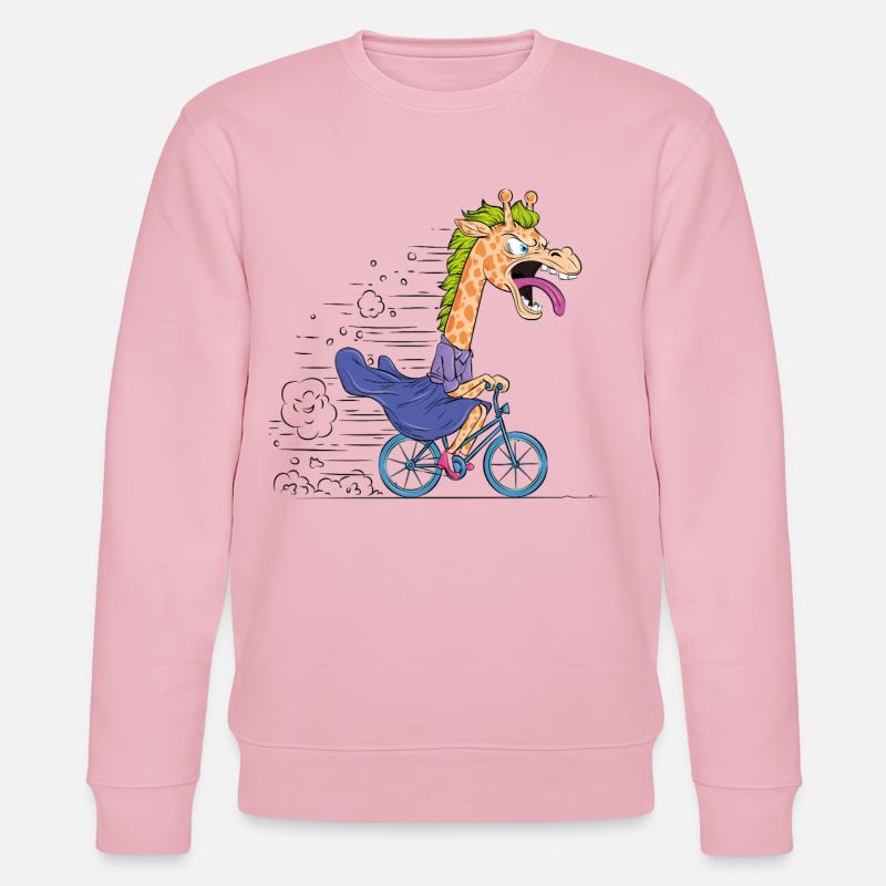 Dessin animé Girafe sur Vélo - Sweat bio CHANGER Stanley/Stella Unisexe - rose pâle
