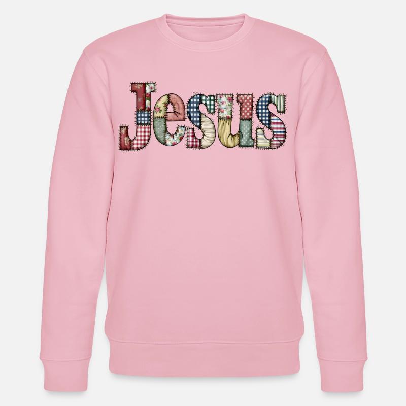 Patchwork Jesus Schriftzug - Stanley/Stella Unisex Bio-Sweatshirt CHANGER  - Hellrosa