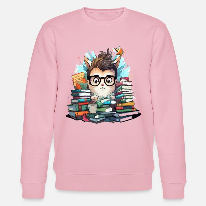 Bücherstapel-Katze mit Brille - Stanley/Stella Unisex Bio-Sweatshirt CHANGER - Hellrosa