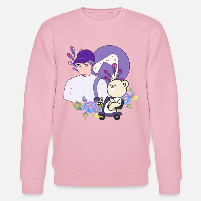 Onigiri Snack & Bear on Mobility Scooter - Stanley/Stella CHANGER Unisex Organic Sweatshirt - cotton pink