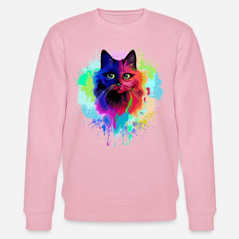 Katzen-Psychedelische Trip-Farbflecken - Stanley/Stella Unisex Bio-Sweatshirt CHANGER  - Hellrosa