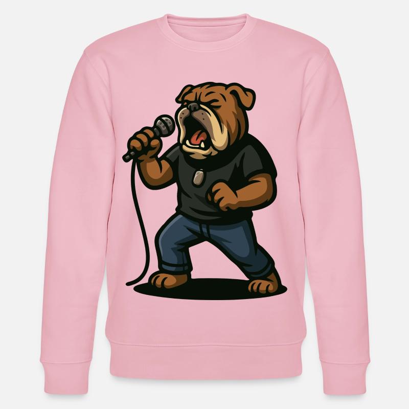 Rocksängerin Bulldogge mit Mikrofonkunst - Stanley/Stella Unisex Bio-Sweatshirt CHANGER  - Hellrosa