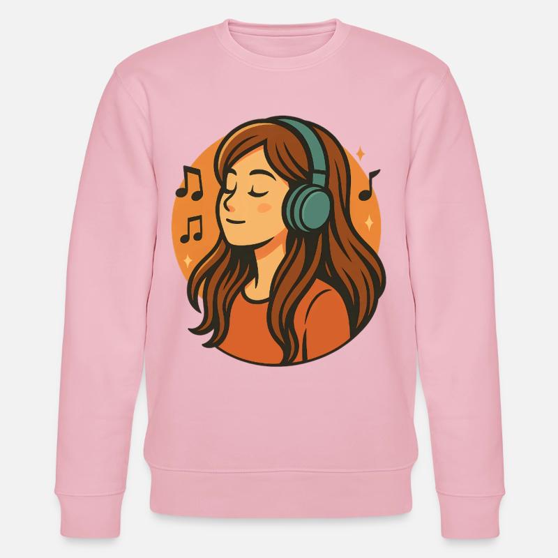 Mädchen hört entspannte Musik mit Kopfhörern - Stanley/Stella Unisex Bio-Sweatshirt CHANGER  - Hellrosa