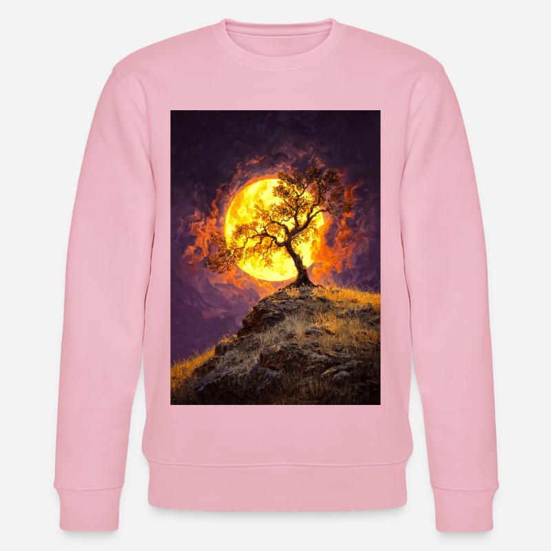 Einsamer Baum im Mondschein auf Klippe - Stanley/Stella Unisex Bio-Sweatshirt CHANGER  - Hellrosa