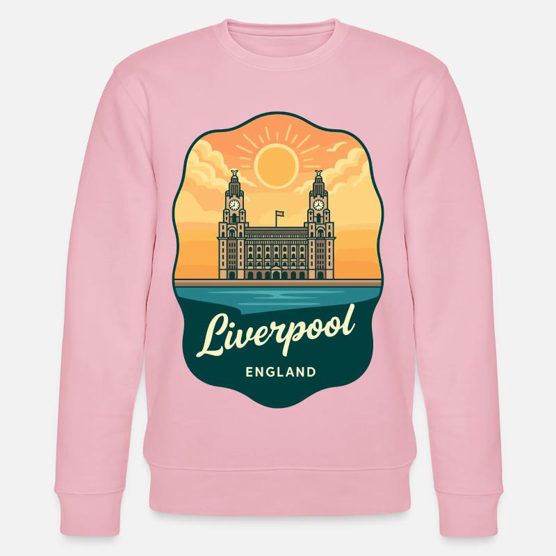 Liverpool Liver Building Retro-Abzeichen - Stanley/Stella Unisex Bio-Sweatshirt CHANGER  - Hellrosa